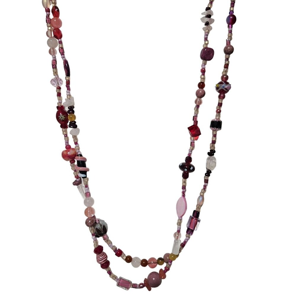 Boho Beaded Necklace Multi Strand Mixed Gemstones Glass Beads Fashion Jewelry